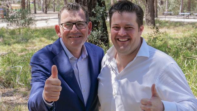 Daniel Andrews with Will Fowles in Wattle Park. Picture: Twitter