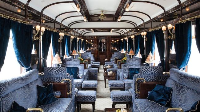 The opulent Venice Simplon-Orient-Express bar car. Picture: Matt Hind/ Belmond.