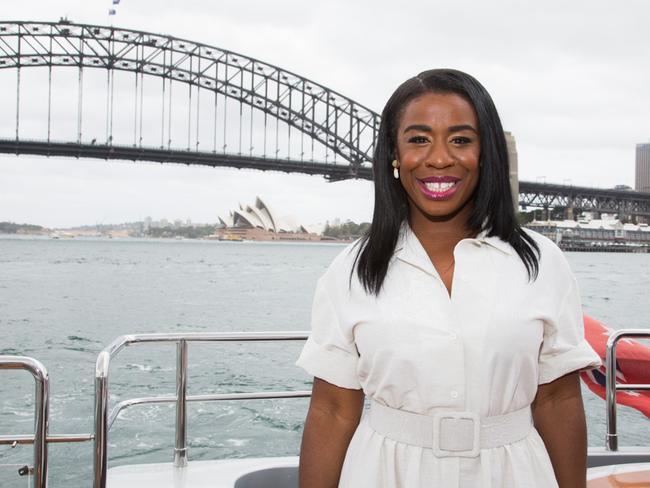 Uzo, pictured on Sydney Harbour, hopes to return to Australia to take her mother to see the Australian Open in Melbourne.