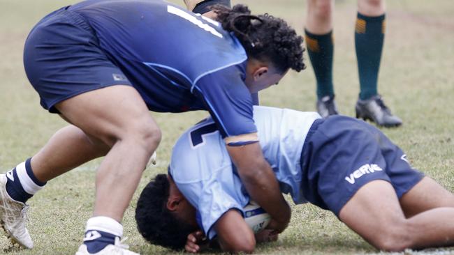 Ratu Ifereimi for Rebels and Ashton Large for Waratahs. Under 16s Waratahs  v Melbourne Rebels in Super Rugby National Championships Round 1 at Leichhardt Oval. Picture: John Appleyard.