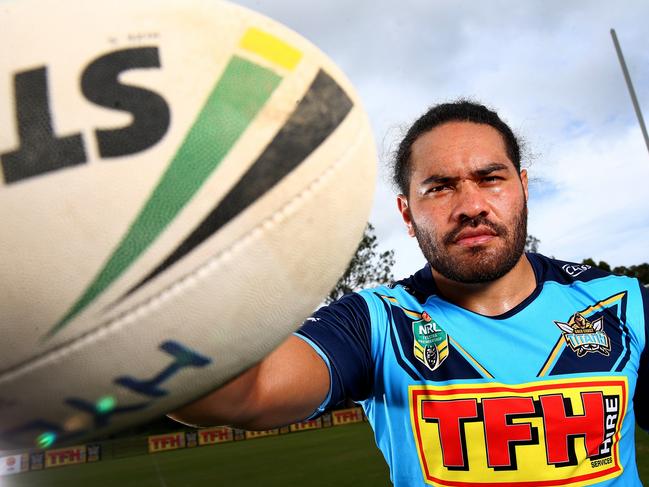 Gold Coast Titans player Konrad Hurrell gets ready for the start of the NRL season. Pics Adam Head