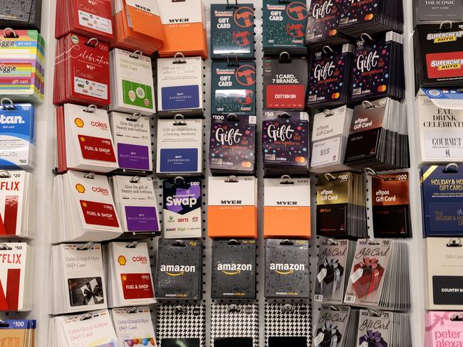 MELBOURNE, AUSTRALIA - NewsWire Photos JANUARY 25, 2022:  GENERIC PIC.  Gift cards on display in a Coles store.Picture: NCA NewsWire / David Geraghty