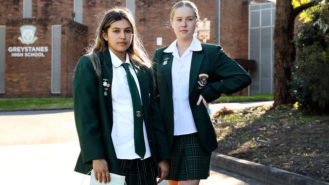 Survey organisers Year 12 students Luca Kent, lfet, and Henley Warner at Greystanes High School in Sydney’s west. Picture: Jane Dempster