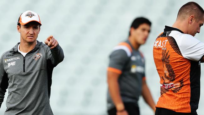 Jason Taylor coach of the Wests Tigers rugby league team during training at Campbelltown Stadium, Sydney. Pic Brett Costello