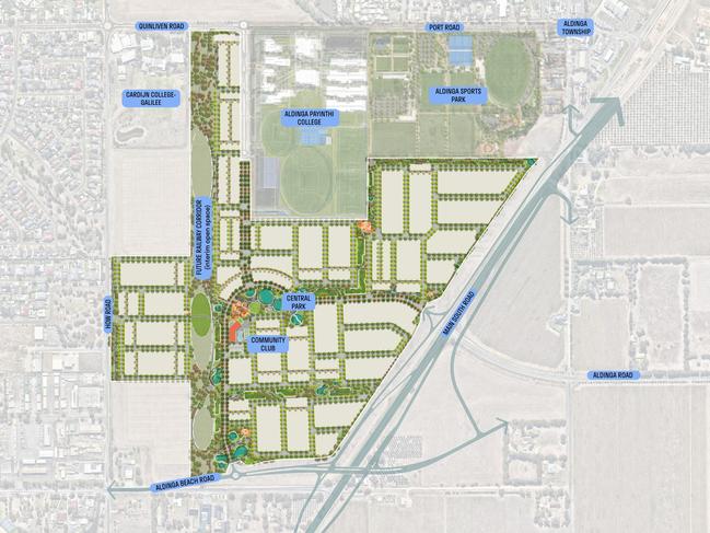 Master plan for the 800-home Aldinga housing and over-55s lifestyle village centre, cafe and residents' club.