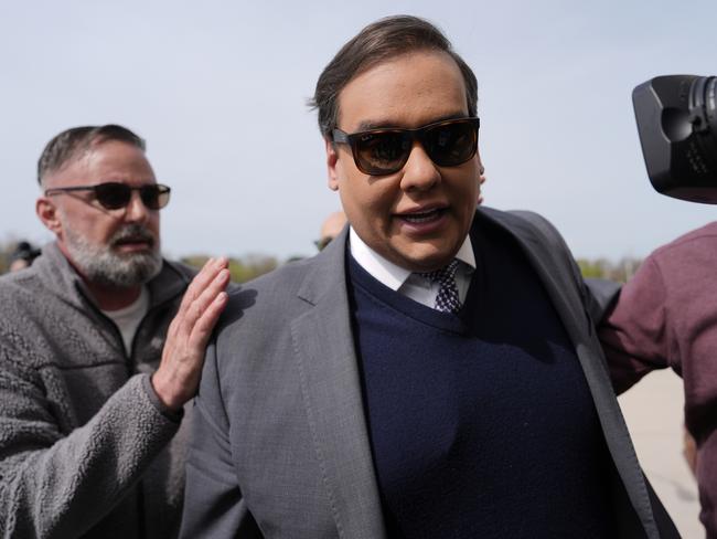 Former U.S. Rep. George Santos arrives at federal court for sentencing, Friday, April 25, 2025, in Central Islip, N.Y. (AP Photo/Julia Demaree Nikhinson)