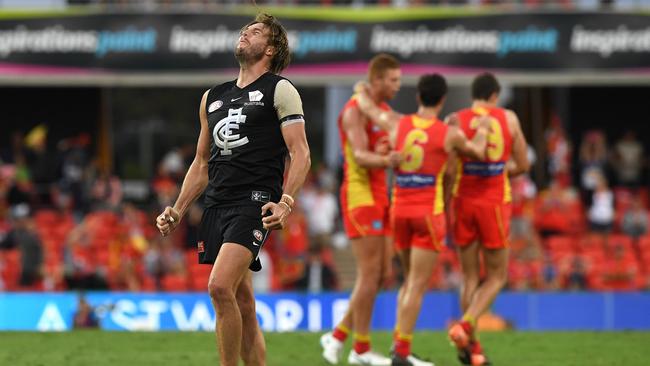 Carlton blew a golden opportunity to end its drought against Gold Coast. Picture: AAP Image/Dave Hunt. 