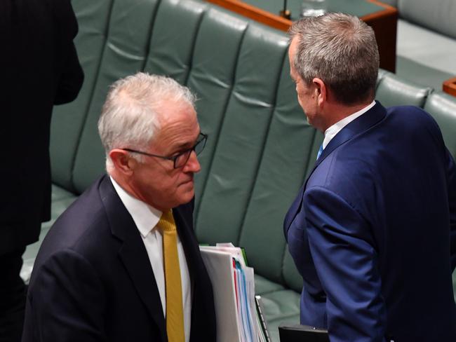 Malcolm Turnbull and Bill Shorten in Parliament. Picture: AAP Image/Mick Tsikas