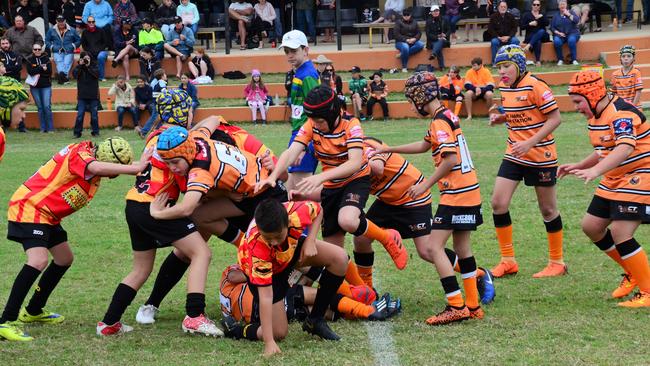 The Ingham Cutters Rugby Club junior Under 11s took on their Charters Towers Rugby Union Football Club counterparts in Charters Towers on Saturday. Picture: CAMERON BATES