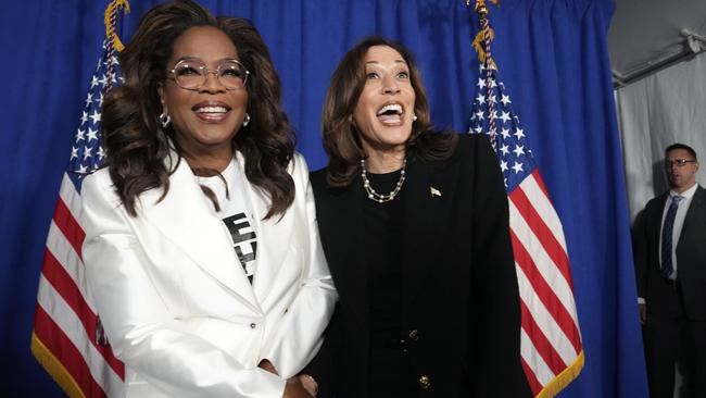 Kamala Harris with Oprah Winfrey. Picture: AP Photo/Jacquelyn Martin