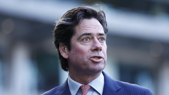 MELBOURNE, AUSTRALIA - JULY 21: AFL CEO Gillon Mclachlan speaks to the media at Melbourne Cricket Ground on July 21, 2022 in Melbourne, Australia. (Photo by Darrian Traynor/Getty Images)