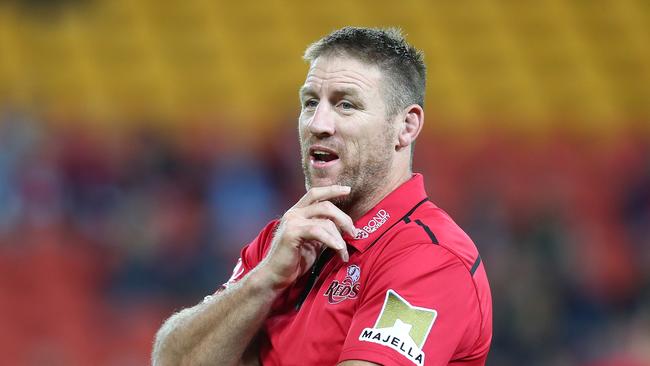 BRISBANE, AUSTRALIA - MAY 26:  Reds coach Brad Thorn looks on before the round 15 Super Rugby match between the Reds and the Highlanders at Suncorp Stadium on May 26, 2018 in Brisbane, Australia.  (Photo by Chris Hyde/Getty Images)