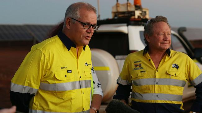 Clean or green: Scott Morrison and Andrew Forrest have differing views on what’s best for Australia’s hydrogen push. Picture: Justin Benson-Cooper/The West Australian