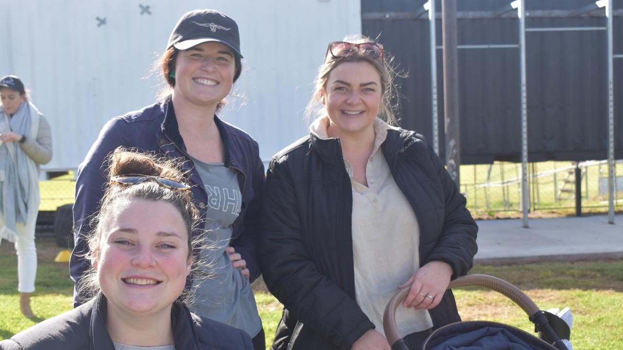 Club secretary Tess Enchelmaier with Phoebe Tessmann and Taylor Carlisle at the Warwick Water Rats reunion round on July 10, 2021.