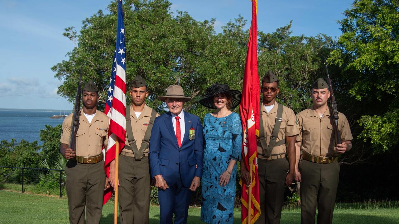 Cpl Simmons Cory, Sgt Mackey Valentino, His Honour Professor the Honourable Hugh Heggie AO PSM, Ms Ruth Eirwen Jones, Cpl Goldman III Alexander and LCpl Luzier Austin. Picture: Pema Tamang Pakhrin