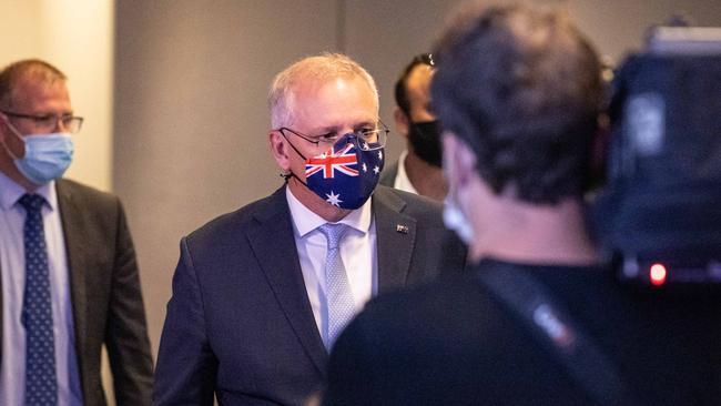 Prime Minister Scott Morrison is filmed by a TV camera operator during his visit to Perth. Picture: Jason Edwards