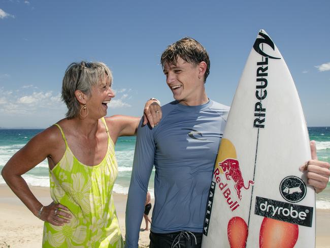 Former World Champion Layne Beachley with Lukas Skinner from  the NewQuary Boardriders out of the UK as  17 International Clubs and 31 Australian Clubs to compete at the World Club Boardriding Challenge at Snapper Rocks.Picture: Glenn Campbell