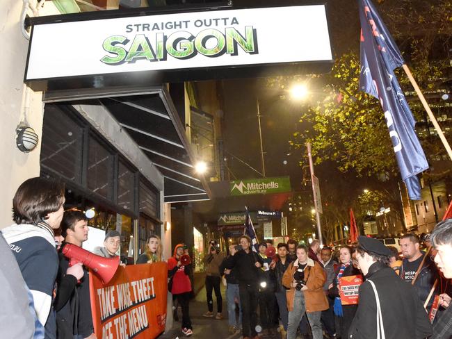 The union held a protest outside Straight Outta Saigon last month. Picture: Tony Gough