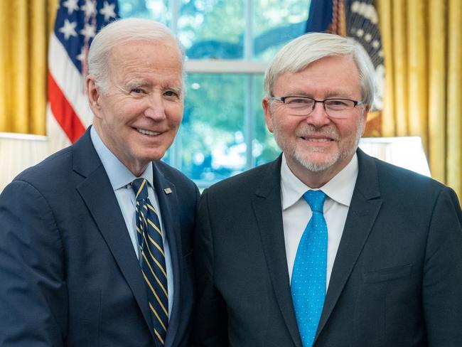 Kevin  Rudd meets Joe Biden last month as he starts his new role as  Australia's Ambassador to the US. Supplied