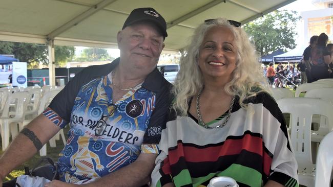 Jon Harris and Cindy Parisienne were among thousands of Territorians who took part in the 2023 NAIDOC march in Darwin, which saw the highest number of marchers the Territory has seen. Picture: Sierra Haigh