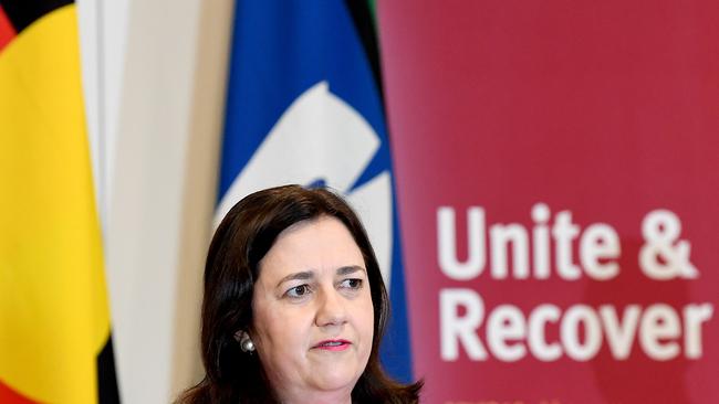 Premier Annastacia Palaszczuk speaks at a press conference as she gives an update on Queensland COVID-19 Border Controls. (Photo by Bradley Kanaris/Getty Images)