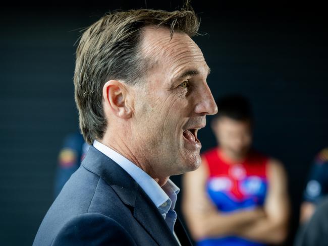 ADELAIDE, AUSTRALIA - APRIL 03: AFL CEO Andrew Dillon speaks to media during a 2024 AFL Gather Round Media Opportunity at the Adelaide Oval on April 03, 2024 in Adelaide, Australia. (Photo by Mark Brake/AFL Photos/via Getty Images)