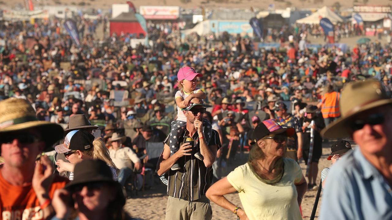 The Bash has grown from a gathering of 500 people watching John Williamson play atop Big Red in 2013 to become a pop-up town of about 10,000. Picture: Lyndon Mechielsen/The Australian