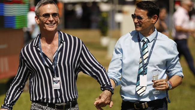 Throb Nightclub directors Tim Palmer and Mark Marcelis enjoying the 2019 Darwin Cup. Picture: GLENN CAMPBELL