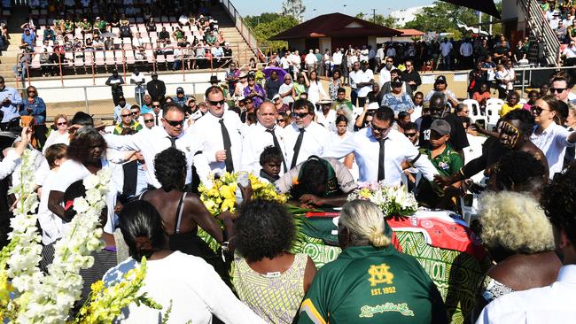 The service for John (Jack) Long was held at Gardens Oval as family and friends say farewell to football royalty. Picture Katrina Bridgeford