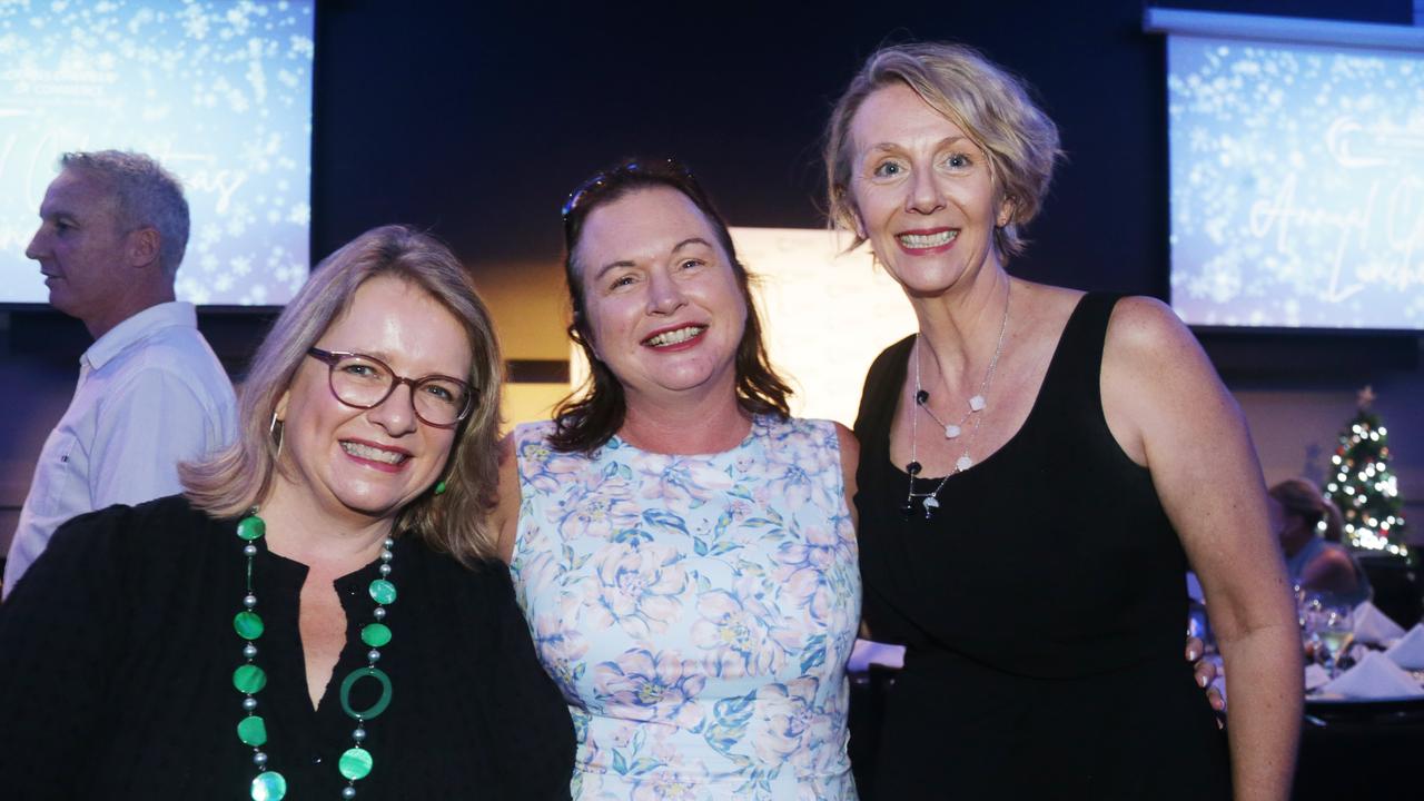 Anita Veivers, Darlene Irvine and Sonja Johnson at the Cairns Chamber of Commerce Christmas lunch, held at the Pullman International hotel. Picture: Catherine Duffy