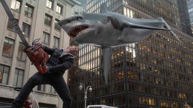 Really real ... Ian Ziering as Fin Shepard in a scene from &lt;i&gt;Sharknado 2: The Second One&lt;/i&gt;.