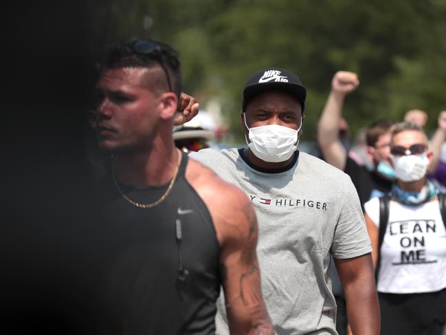 Demonstrators march in protest of a police shooting in Kenosha, Wisconsin where an unarmed black man was shot several times in the back. Picture: Getty Images/AFP