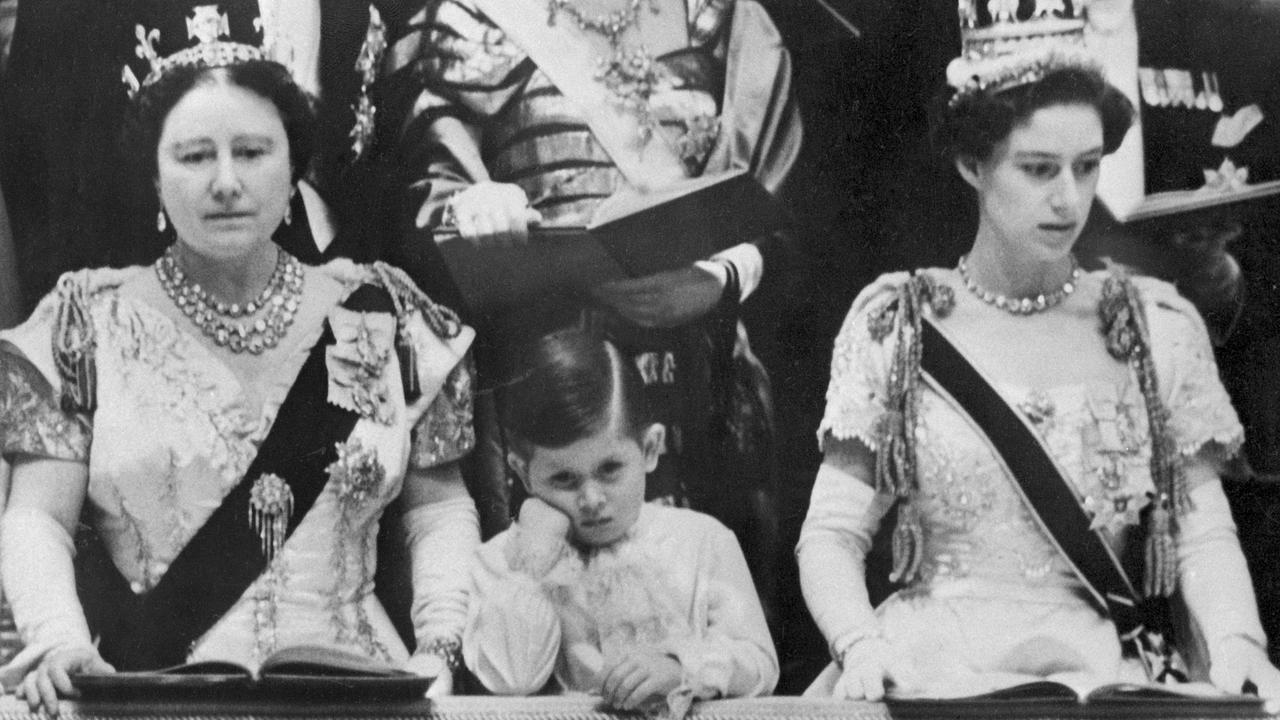 Queen Mother Elizabeth, Prince Charles and Princess Margaret attend the 1953 coronation of Queen Elizabeth II in Westminster Abbey. Picture: Intercontinentale/AFP