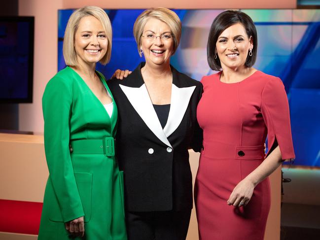 Channel 7 presenters Jessica Adamson, Jane Doyle and Rosanna Mangiarelli at the station’s Hindmarsh studios. Picture: Brad Fleet