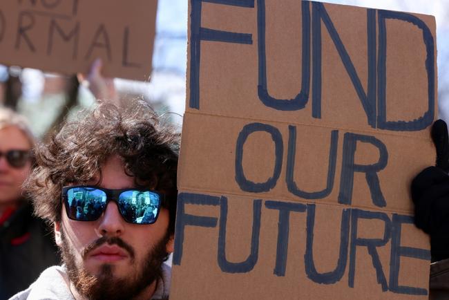 Scientists protest in Washington square park in New York City on March 7, 2025