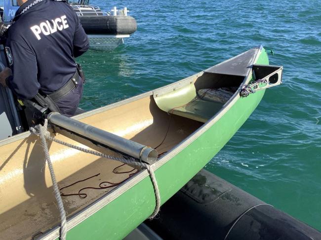 Brisbane Water Police is appealing for information after a submerged canoe was located north of Peel Island, Moreton Bay on Monday. Picture: QPS