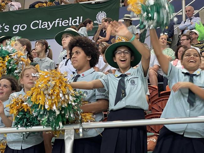 Clayfield College supporters getting into the swing of things.