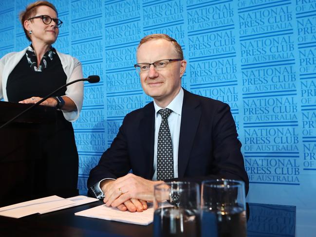 06/02/2019: (L-R) President of National Press Club Sabra Lane and RBA governor Philip Lowe making a speech for the National Press Club today in Sydney. Hollie Adams/The Australian