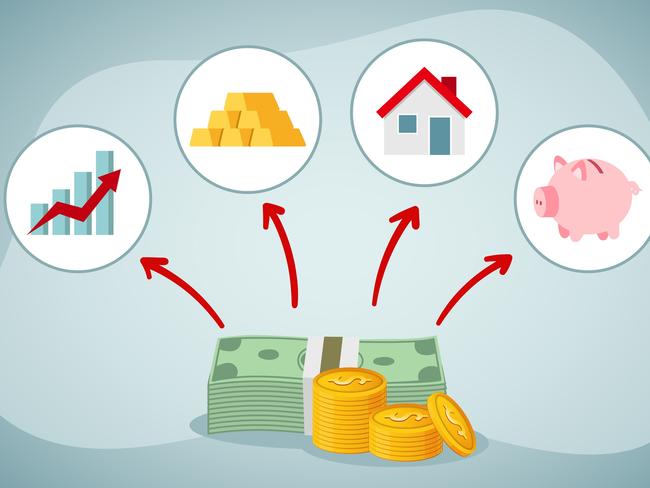 Investment concept. Asset allocation dividing an investment portfolio among different asset categories; investor asset classes artwork