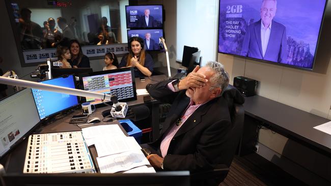 An emotional Ray Hadley finished his last show. Picture: Rohan Kelly