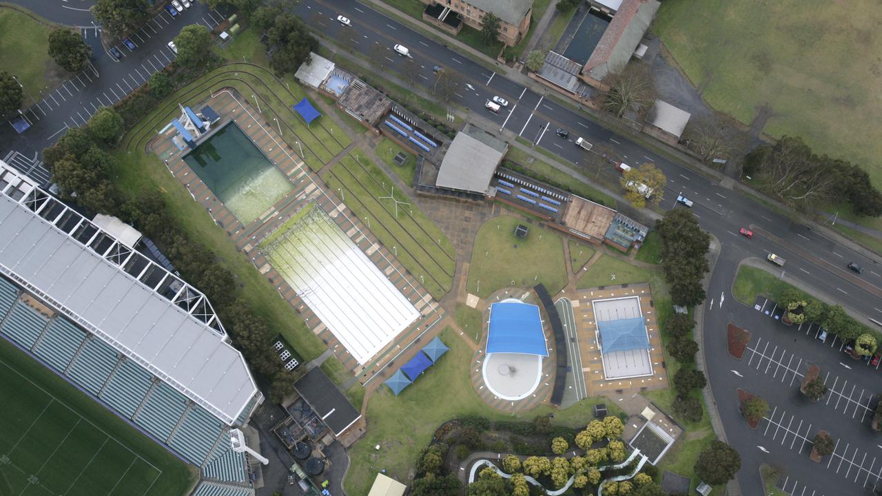 An aerial view of the pool on August 15, 2007 when it was taken from a hot-air balloon. The pools were shut for an upgrade and filled with murky water. Picture: Isabella Lettini