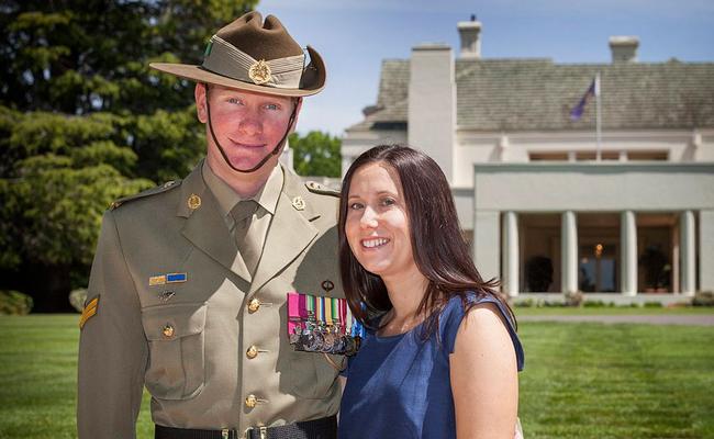 Official portrait of Corporal Daniel Keighran, VC with his wife Kathryn. Picture: Lauren Black - Defence Media