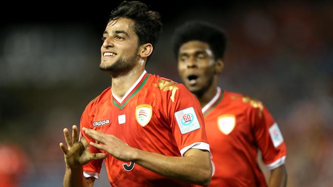 NEWCASTLE, AUSTRALIA - JANUARY 17: Abdul Aziz Al-Maqbali of Oman celebrates a goal during the 2015 Asian Cup match between Oman and Kuwait at Hunter Stadium on January 17, 2015 in Newcastle, Australia. (Photo by Ashley Feder/Getty Images)