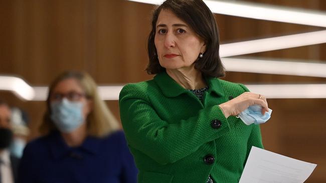 NSW Premier Gladys Berejiklian arrives for Friday’s press conferecne. Picture: NCA NewsWire/Bianca De Marchi