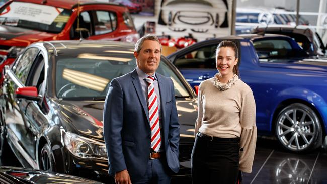 30/8/17 City Holden dealer principal Julian Newton with Marketing Manager Jess O'Callaghan at City Holden in Grenfell Street. Picture by Matt Turner.