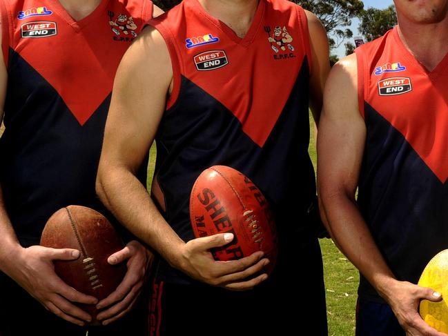 Eastern Park Football Club is imposing inhouse suspensions and threatening to deregister players in a bid to curb poor on and off-field behaviour. Eastern Park Football players L-R Alex Winter, Raymond Smith and Corey Pavlovich with club president Damien Griffiths.