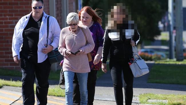 The biological grandmother of William Tyrrell (far Right) arrives with supporters at Taree court. Picture: Nathan Edwards