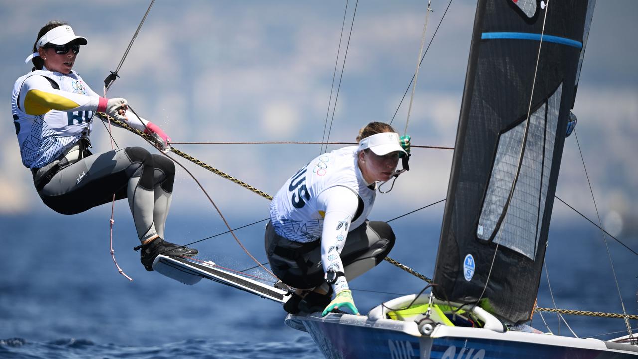 Olivia Price and Evie Haseldine compete in the Women's Skiff class on day two. Picture: Getty Images