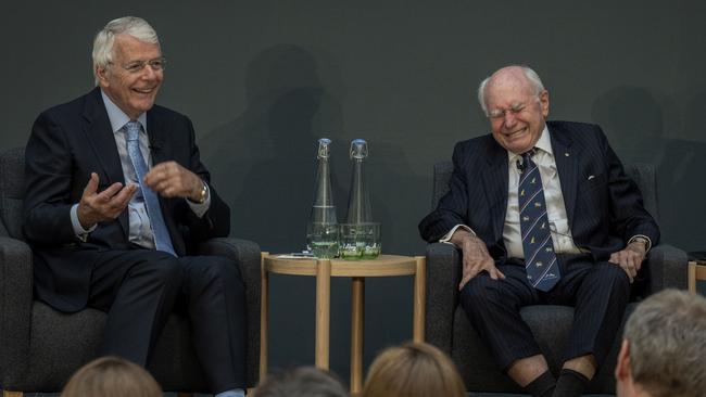 Down at the Strand: John Howard and former British PM Sir John Major were guests at the highbrow Coutts Bank for a talk on cricket politics. Picture: Annabel Moeller