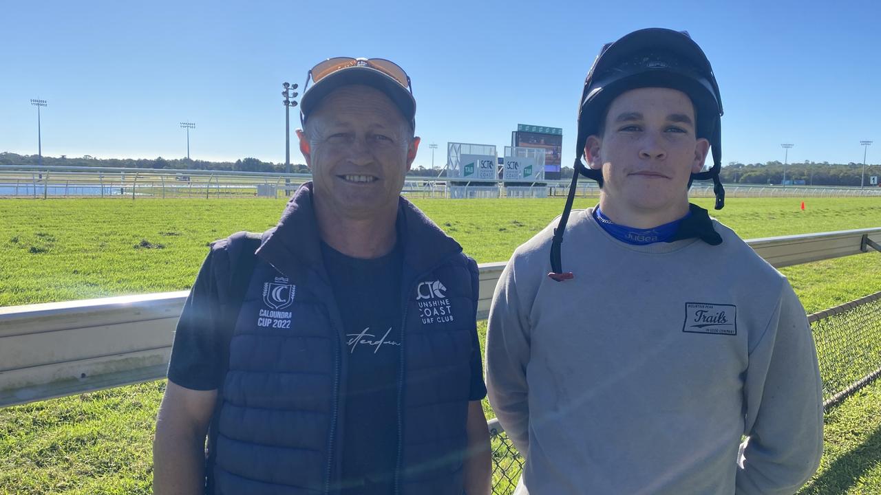 Former jockey Damian Browne and rising apprentice Cody Collis. Picture: Eddie Franklin.